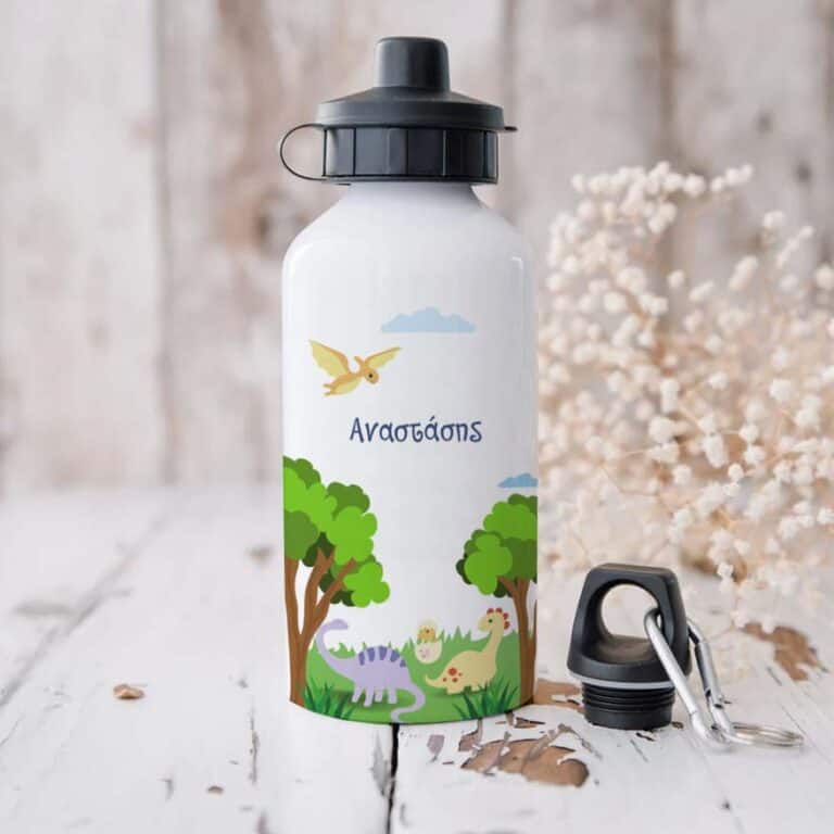 Ποδηλατικό Μπουκάλι 600ml με 2 Καπάκια Προσωποποιημένο 10 Δεινοσαυράκια