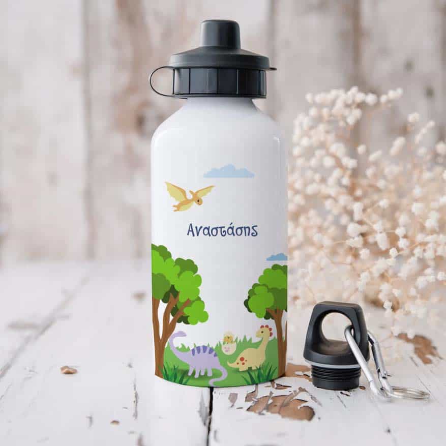 Ποδηλατικό Μπουκάλι 600ml με 2 Καπάκια Προσωποποιημένο 10 Δεινοσαυράκια