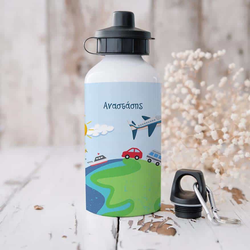 Ποδηλατικό Μπουκάλι 600ml με 2 Καπάκια Προσωποποιημένο 19 Αυτοκινητάκια