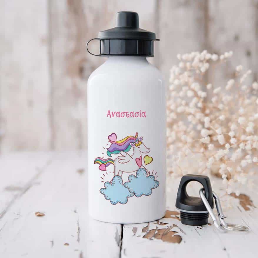 Ποδηλατικό Μπουκάλι 600ml με 2 Καπάκια Προσωποποιημένο 27 Μονόκερος