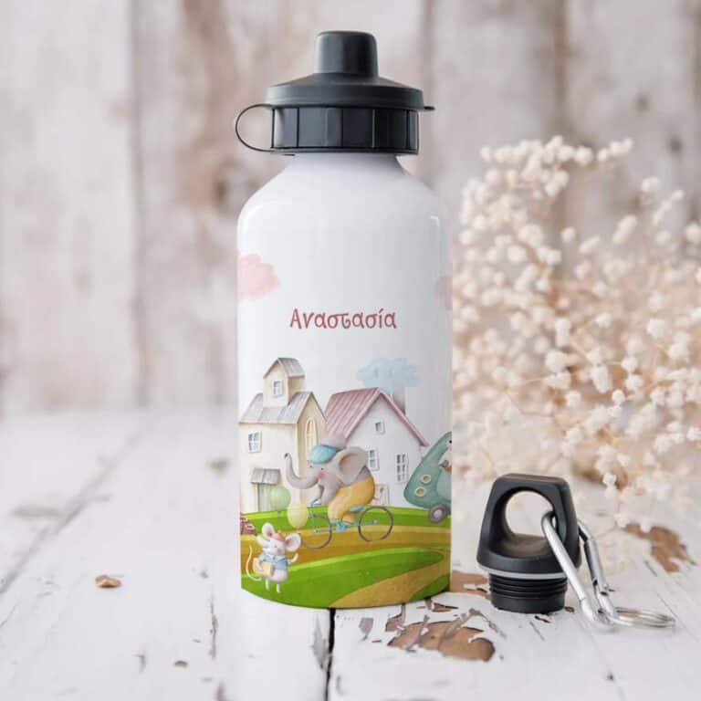 Ποδηλατικό Μπουκάλι 600ml με 2 Καπάκια Προσωποποιημένο 36 Εκδρομή στο χωριό