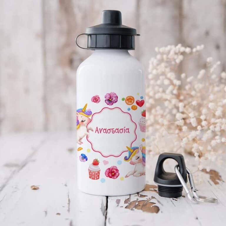 Ποδηλατικό Μπουκάλι 600ml με 2 Καπάκια Προσωποποιημένο 37 Μονόκερος