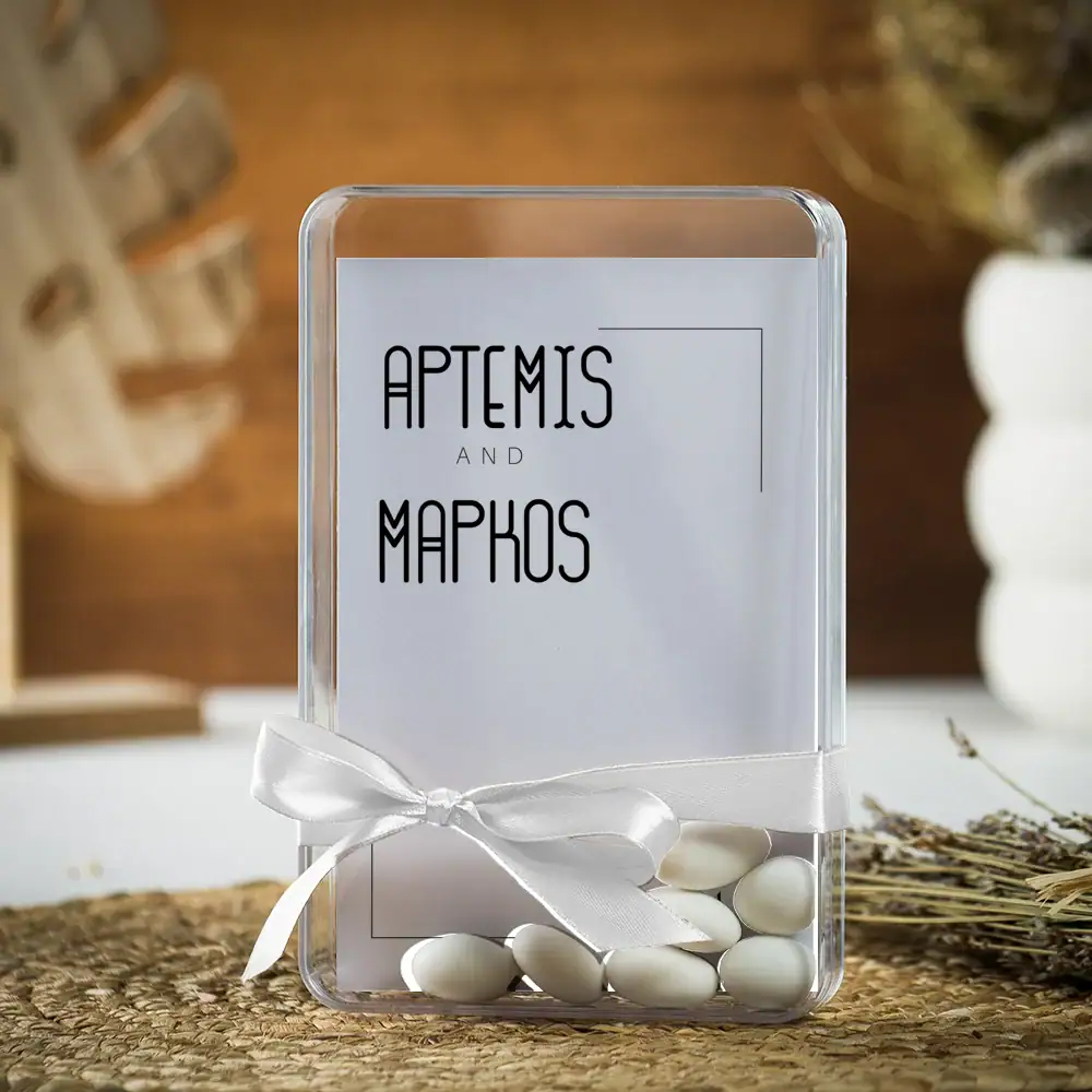 Μπομπονιερα προσκλητηριο σε κουτι πλεξιγκλας 291