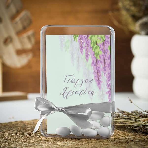 Μπομπονιερα προσκλητηριο σε κουτι πλεξιγκλας 321