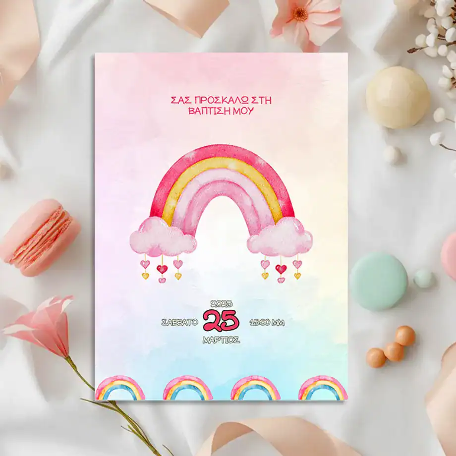 Προσκλητηρια βαπτισης τριπτυχα 3pt064- N256 rainbow